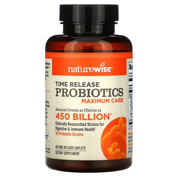 NatureWise‏, Time Release Probiotics, Maximum Care, 40 Time Release Caplets