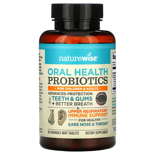 NatureWise, Oral Health Probiotics, Probiotika für die Mundgesundheit, für Kinder und Erwachsene, Minze, 50 Kautabletten