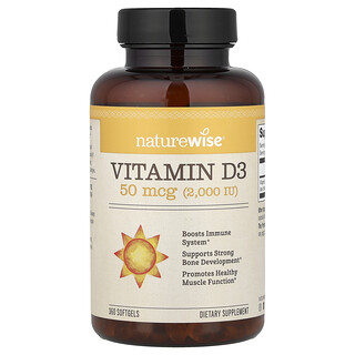 NatureWise, Vitamina D3, 50 mcg (2000 UI), 360 cápsulas blandas