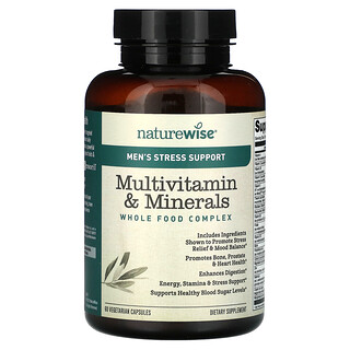 NatureWise, Stressstøtte til mænd, multivitamin og mineral, 60 vegetariske kapsler