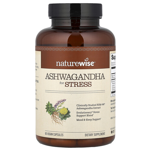 NatureWise, Ashwagandha gegen Stress, 60 vegane Kapseln