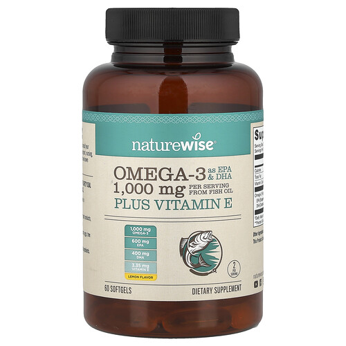 NatureWise, Omega 3 plus Vitamin E, Lemon, 60 Softgels
