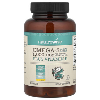 NatureWise, Omega 3 plusz E-vitamin, citrom, 60 szoftgél kapszula