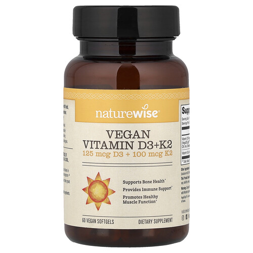 NatureWise, Vegan Vitamin D3 + K2, veganes Vitamin D3 + K2, 60 vegane Weichkapseln