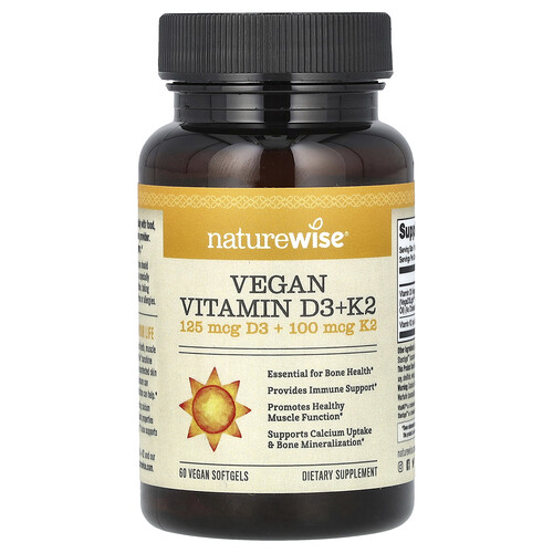 Naturewise Vegan Vitamin D3 + K2, 60 Vegan Softgels