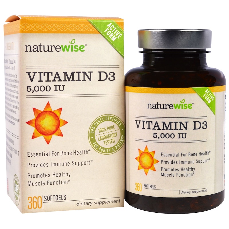NatureWise, Vitamin D3, 5000 IU, 360 Softgels iHerb