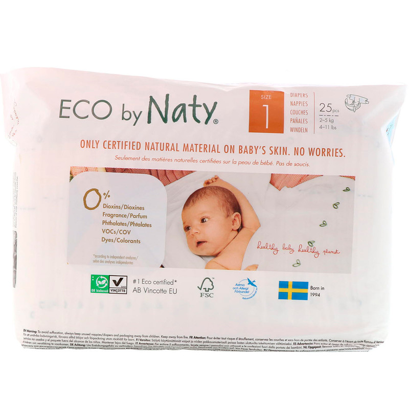 Naty, Diapers for Sensitive Skin, Size 1, 411 lbs (25 kg), 25 Diapers