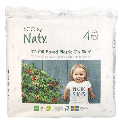 Product Image for Naty, Eco Diaper, Size 4, 15-40 lbs (7-18 kg), 26 Diapers