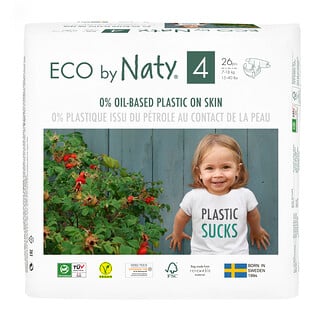 Naty, Diapers for Sensitive Skin, Size 4, 15-40 lbs (7-18 kg), 26 Diapers