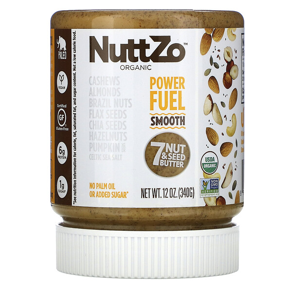Nuttzo‏, Organic, Power Fuel, 7 Nut & Seed Butter, Smooth, 12 oz (340 g)