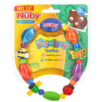 

Nuby Bug-a-Loop, прорезыватель для зубов, для детей от 3 месяцев, 1 шт.