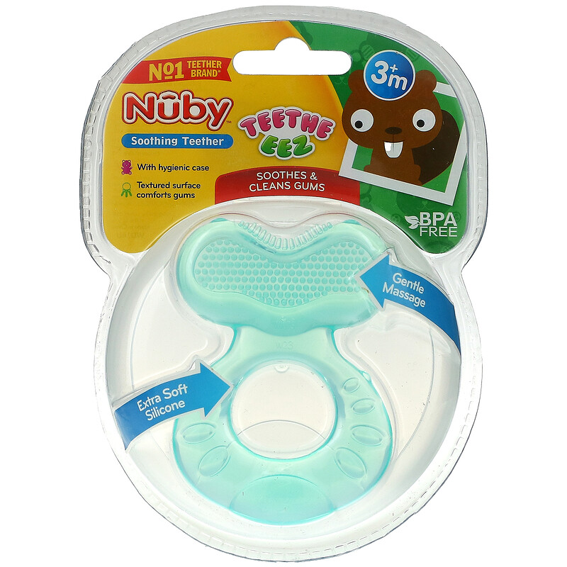 Nuby, Soothing Teether, Teeth Eez, 3+ Months, Aqua, 2 Piece Set iHerb
