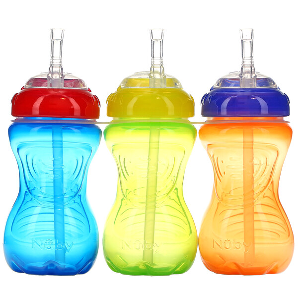 Nuby‏, No Spill Flexi Straw Gripper Cup, Netural, 3 Pack