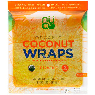 NUCO, Wraps de Coco Orgânico, Açafrão, 5 Wraps (14 g) Cada