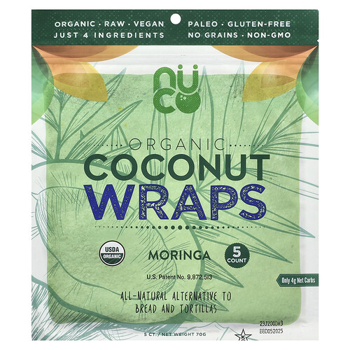 NUCO, Organic Coconut Wraps, Moringa, 5 Wraps, 14 g Each