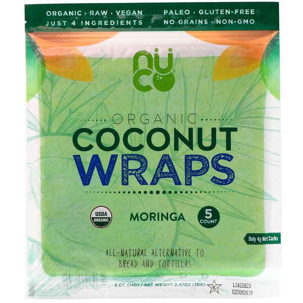 NUCO‏, Organic Coconut Wraps, Moringa, 5 Wraps (14 g) Each