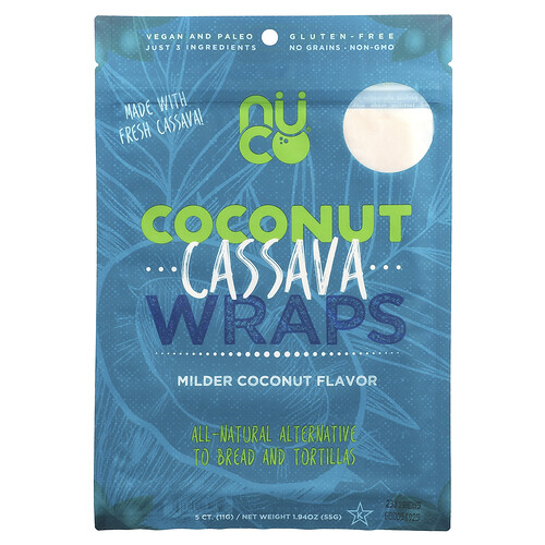 Nuco Coconut Cassava Wraps, Milder Coconut, 5 Count, 1.94 oz (55 g)