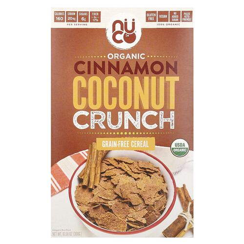 NUCO, Organic Cinnamon Coconut Crunch, knuspriges Bio-Zimt-Kokosnuss-Müsli, ohne Getreide, 300 g (10,58 oz.)