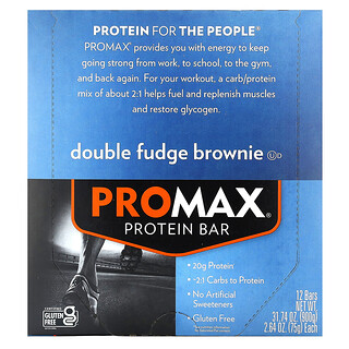 NuGo Nutrition, Baton proteic ProMax, Brownie cu fudge dublu, 12 batoane, 2,64 oz (75 g) fiecare