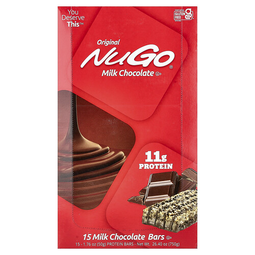 NuGo Nutrition, Original Protein Bar, Proteinriegel, Milchschokolade, 15 Riegel, je 50 g (1,76 oz.).
