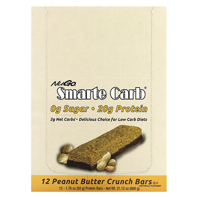 

NuGo Nutrition, Smarte Carb Bar, Peanut Butter Crunch, 12 Bars, 1.76 oz (50 g) Each