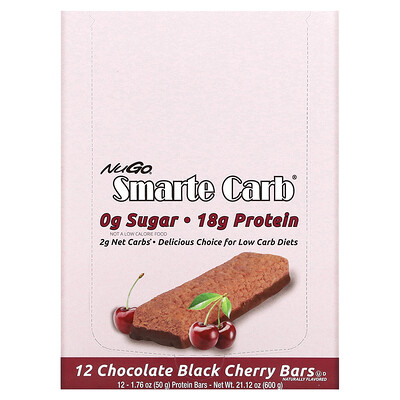 NuGo Nutrition Smarte Carb Bar, шоколад с черной вишней, 12 батончиков, 50 г (1,76 унции)