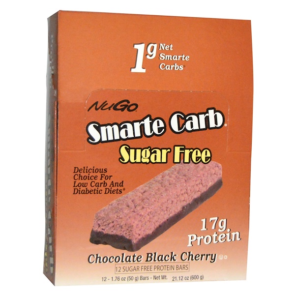 NuGo Nutrition, Smarte Carb Sugar Free, Chocolate Black Cherry, 12 Bars