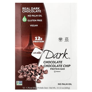 NuGo Nutrition, Batoane proteice Dark®, ciocolată cu chipsuri de ciocolată, 12 batoane, 1,76 oz (50 g) fiecare