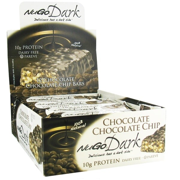 NuGo Nutrition, NuGo Dark, протеиновые батончики, шоколадная стружка, 12 баточников, 1,76 унц. (50 г) каждый