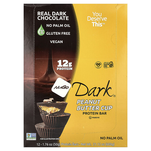 NuGo Nutrition, Dark®, Protein Bars, Proteinriegel, Peanut Butter Cup, Proteinriegel, Peanut Butter Cup, 12 Riegel, je 50 g (1,76 oz.).