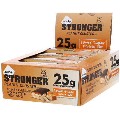 

NuGo Nutrition STRONGER, Protein Bar, Peanut Cluster, 12 Bars, 2.82 oz (80 g) Each