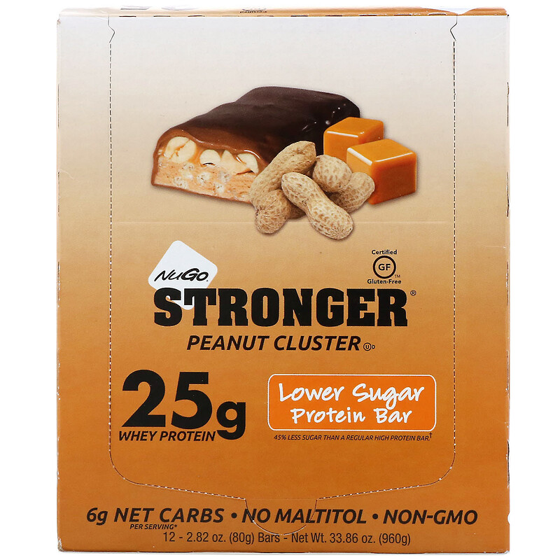 NuGo Nutrition, STRONGER, Protein Bar, Peanut Cluster, 12 Bars, 2.82 oz