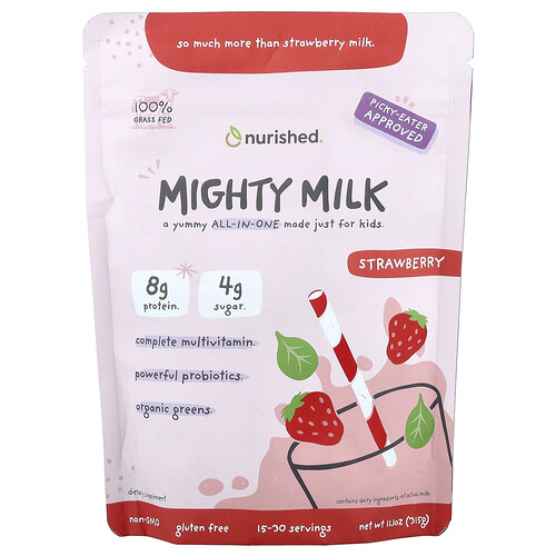 Nurished, Kids, Mighty Milk, Milch für Kinder, Erdbeere, 315 g (11,1 oz.)