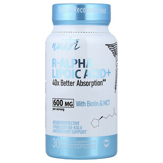 Nutri, R-Alpha Lipoic Acid+ With Biotin & MCT, 30 Vegan Capsules
