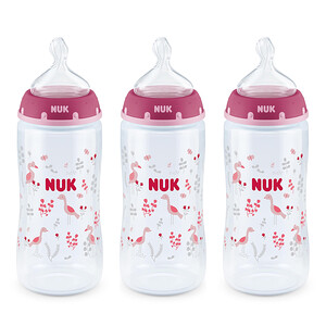 Отзывы о НУК, Bottle with Perfect Fit Nipple, 0+ Months, Medium, Pink, 3 Wide-Neck Bottles, 10 oz (300 ml) Each