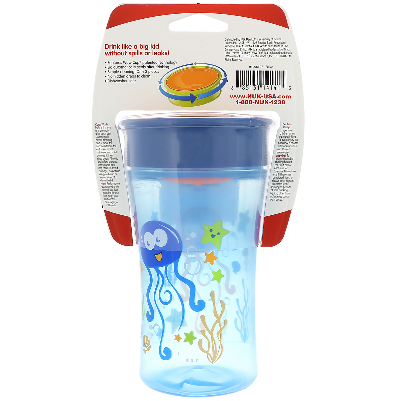 NUK Mini Magic Cup Sippy Cup 160 ml 360/° Anti-Spill Rim Blue Easy Grip Handles | 1 Count 6+ Months Monkey BPA-Free