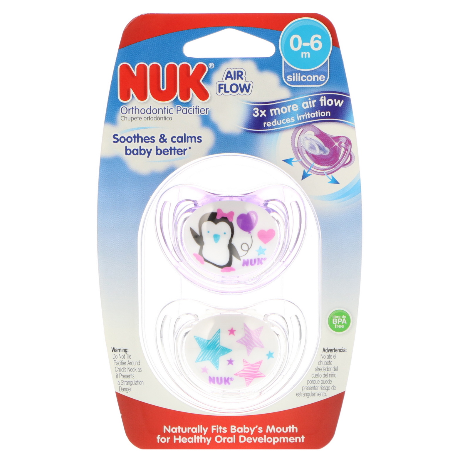 NUK, Air Flow, Orthodontic Pacifier, Girl, 06 Months, 2 Pacifiers iHerb