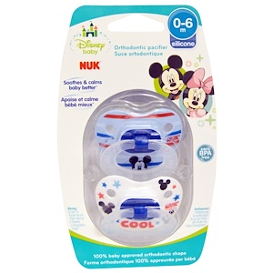 Купить NUK, Ортодонтическая соска Disney Baby Mickey Mouse, 0-6 месяцев, 2 шт  на IHerb
