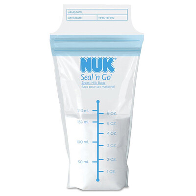 NUK Пакеты для грудного молока Seal n Go, 25 пакетов для хранения, каждый объемом 6 oz (180 мл)