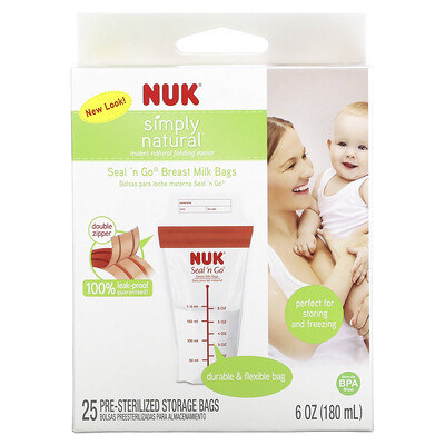 

NUK, Seal 'n Go Breast Milk Bags, 25 Storage Bags, 6 oz (180 ml) Each