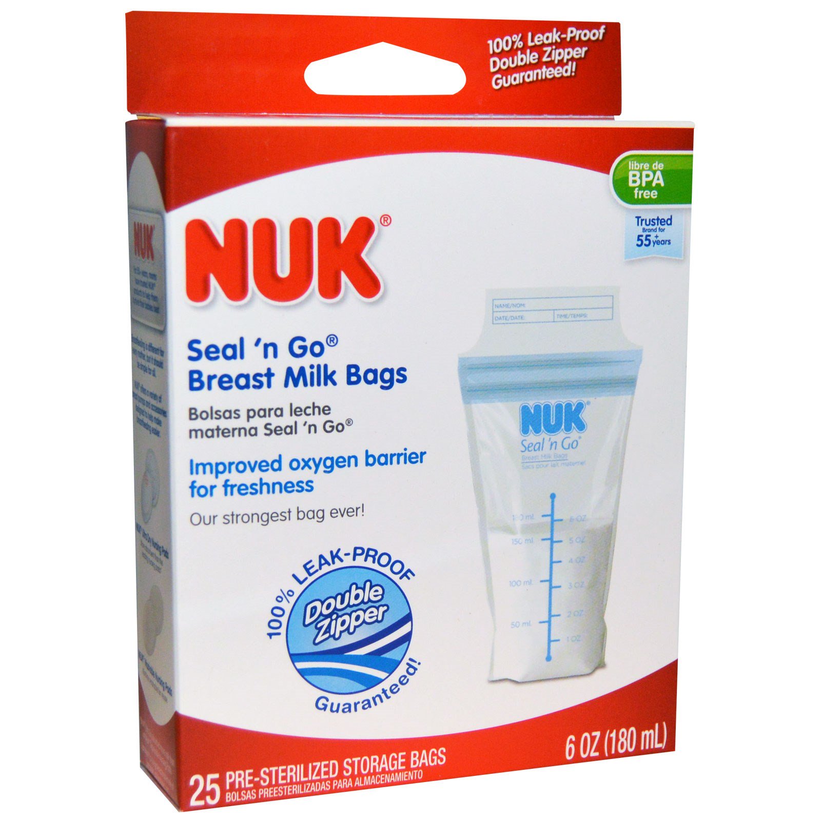 Nuk Seal N Go Breast Milk Bags 25 Storage Bags 6 Oz 180 Ml Each