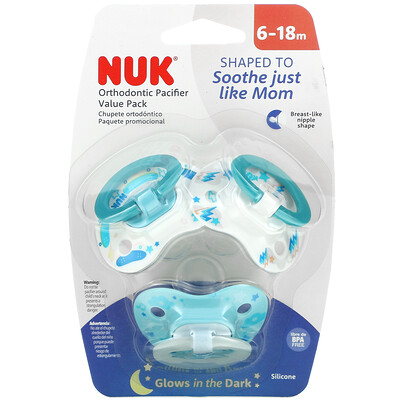 NUK Orthodontic Pacifier Value Pack, 6-18 Months, Boy, 3 Pack