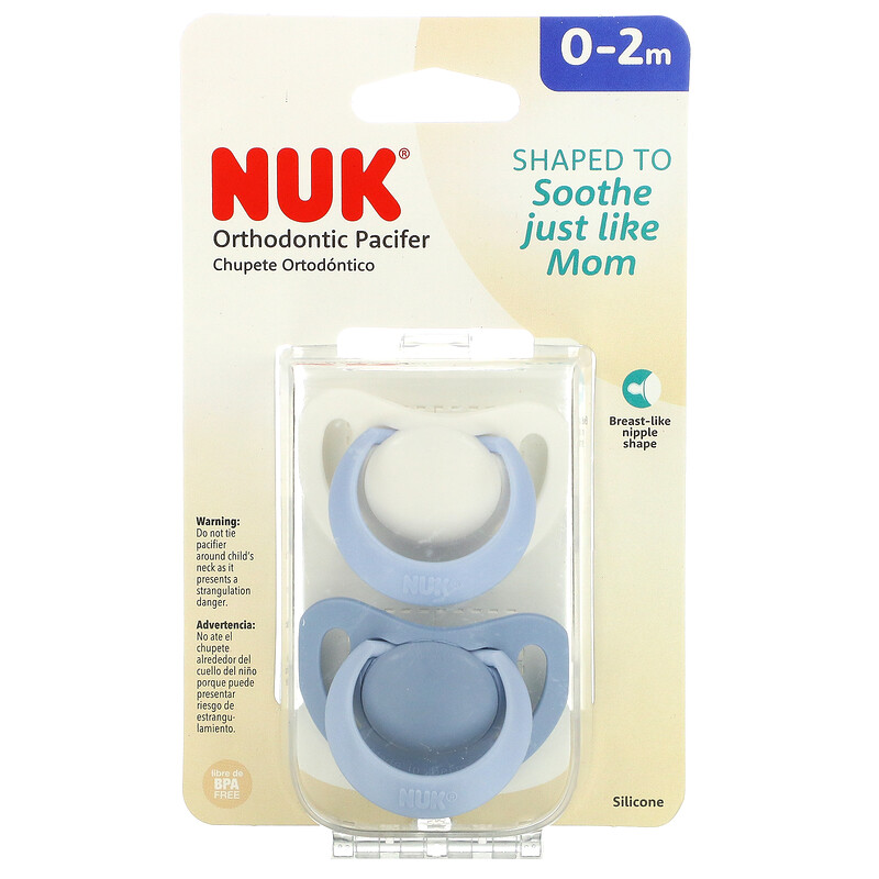 NUK, Orthodontic Pacifier, 02 Months, Blue, 2 Pack iHerb