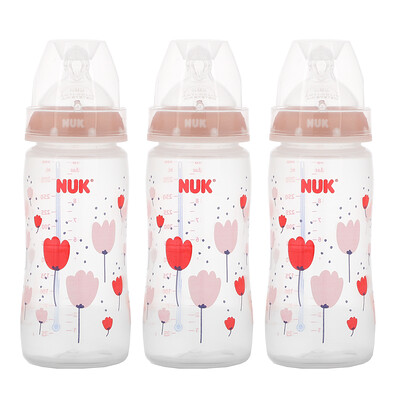 NUK Smooth Flow, Anti-Colic Bottle, Pink, 0+ Months, 3 Bottles, 10 oz (300 ml)
