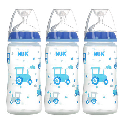 NUK Smooth Flow, Anti-Colic Bottle, Blue, 0+ Months, 3 Pack, 10 oz ( 300 ml) Each