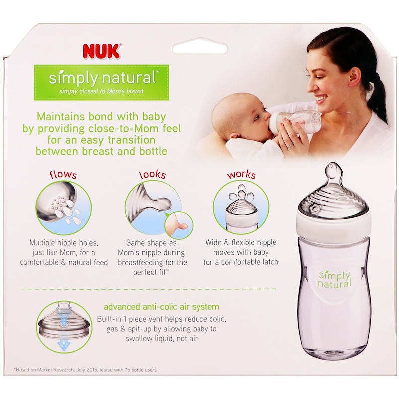NUK, Simply Natural, Bottles, 1+ Months, Medium, 3 Pack, 9 oz (270 ml) Each iHerb