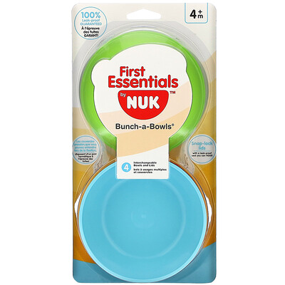 

NUK, First Essentials Bunch-a-Bowls, 4+ Months, 4 Bowls and Lids