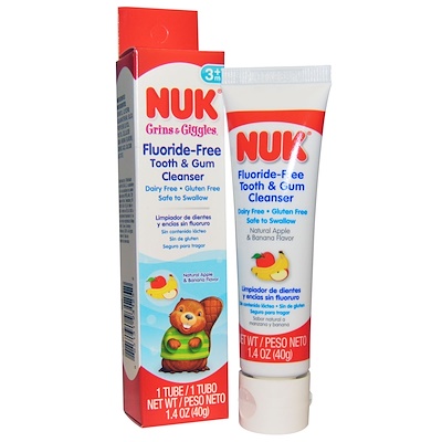 NUK Fluoride-Free Tooth & Gum Cleanser, Apple & Banana, 1.4 oz (40 g)