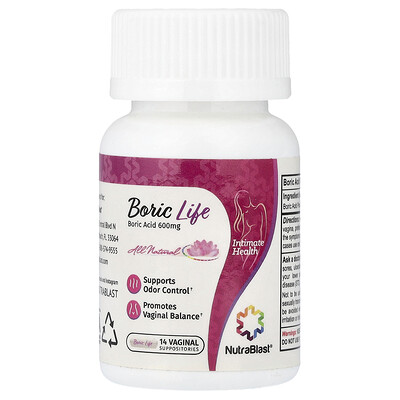 Product Image for NutraBlast, Boric Life, Boric Acid, 600 mg, 14 Vaginal Suppositories