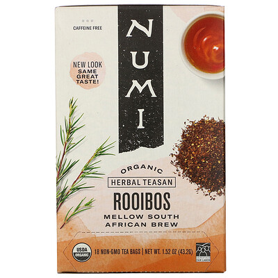 Numi Tea Organic Herbal Teasan, Rooibos, Caffeine Free, 18 Tea Bags, 1.52 oz (43.2 g)